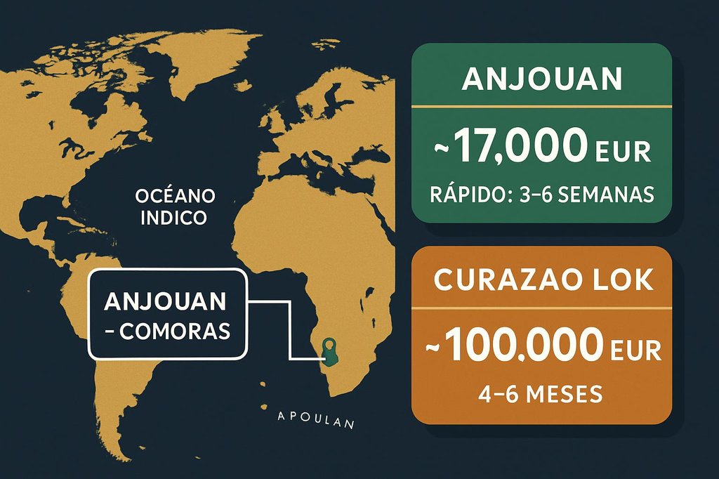 Anjouan ubicación en Comoras y comparativa de costes de licencia