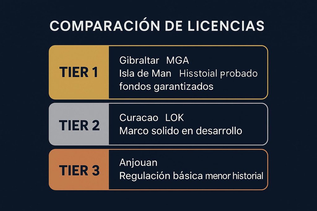 Comparativa tiers de licencias casino Anjouan Curaçao Isla de Man