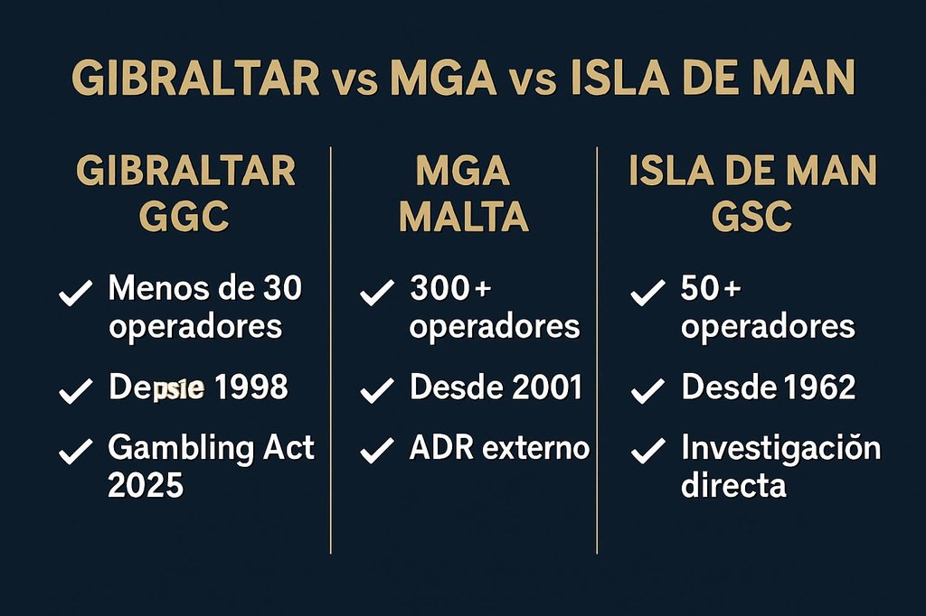 Comparativa licencias Gibraltar GGC vs MGA Malta vs Isla de Man GSC