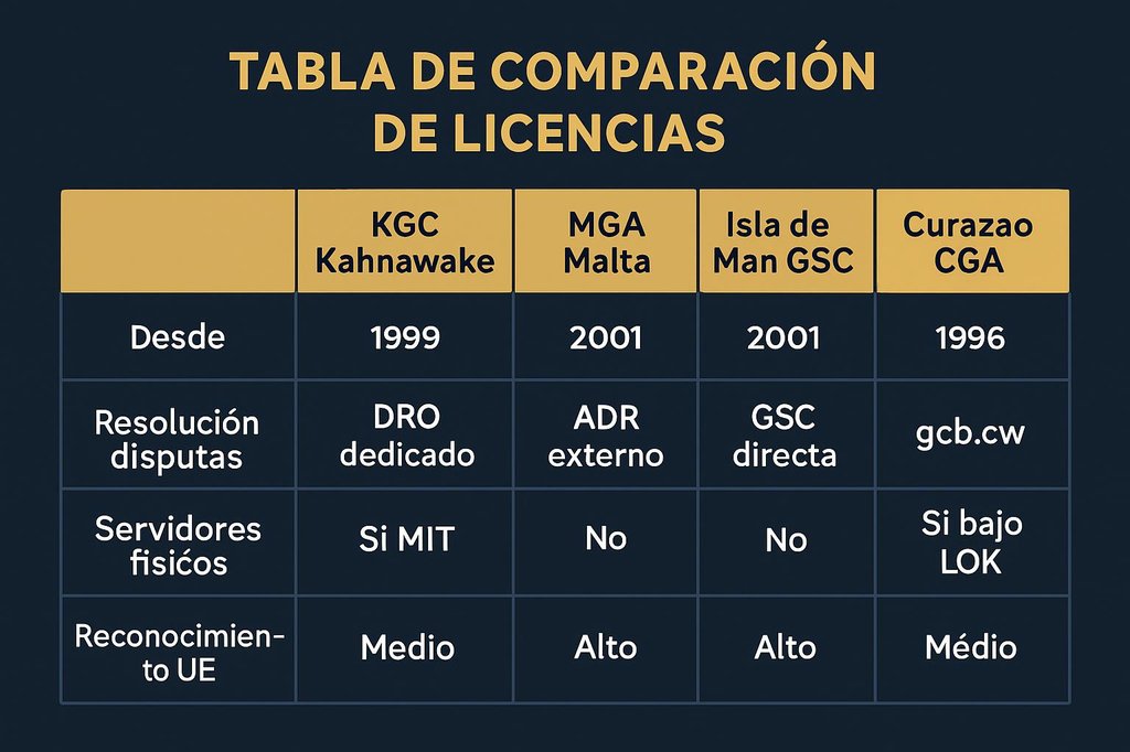 Comparativa licencias KGC Kahnawake vs MGA Malta vs Isla de Man vs Curaçao