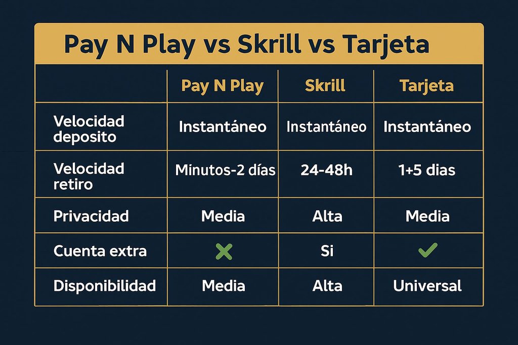 Comparativa Pay N Play vs Skrill vs tarjeta en casinos online